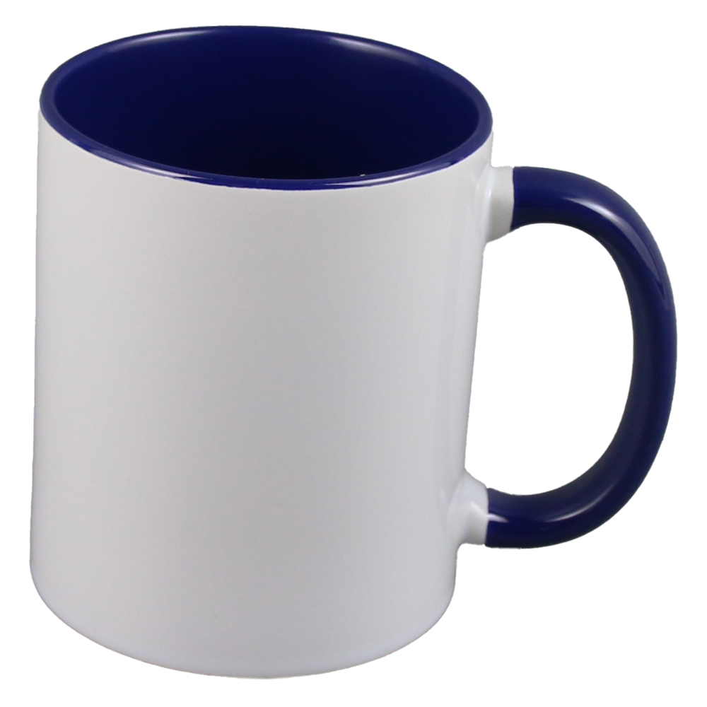 Cana ceramica sublimabila, cu interior si toarta albastra, 300 ml
